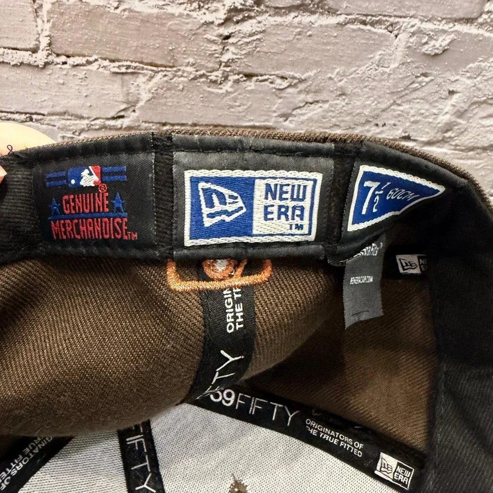 New Era Los Angeles Dodgers Hat Mens 7 1/2 Brown Orange 59FIFTY Fitted Cap